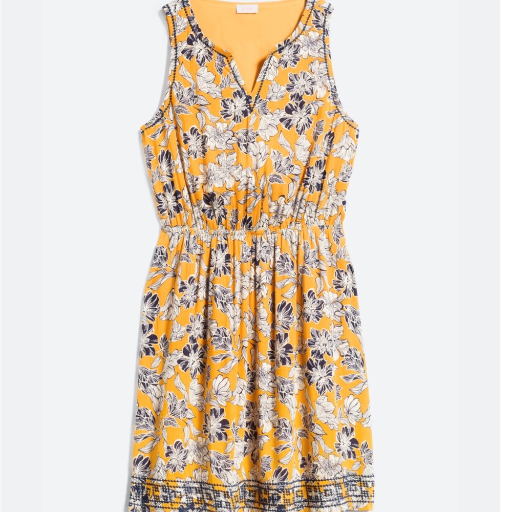 Mustard Yellow Floral Sleeveless Dress with Boho Hem – Size 2X, NWT